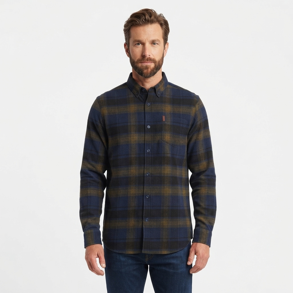 Mens Chaps Double Brush Stretch Flannel Shirt - Midnight