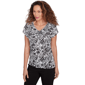 Womens Hearts of Palm In Black & White Ruffle Floral Blouse - image 3