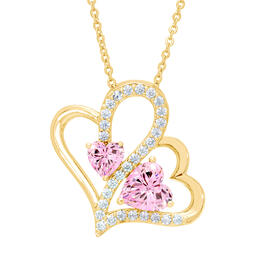 Gold Plated Pink Cubic Zirconia Double Heart Pendant