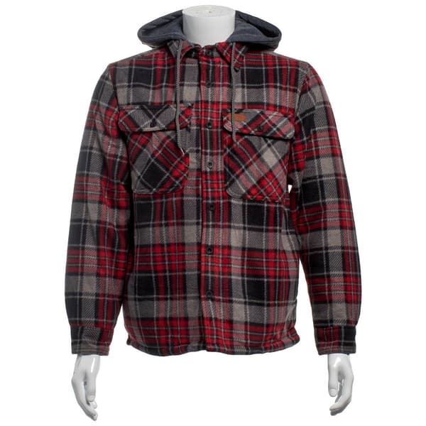 Mens Mountain Ridge Plaid Polar Fleece Jacket - Red/Black