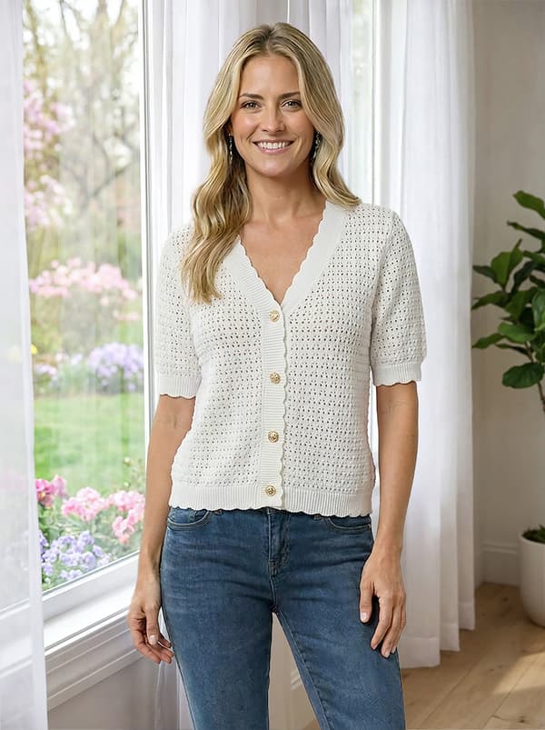 Womens Nanette Lepore Short Sleeve Button Front Textured Cardigan - image 