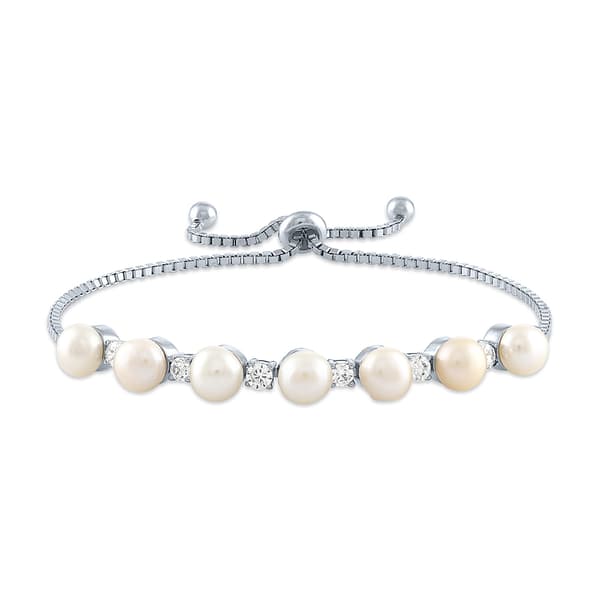 Gemstones Classics(tm) Pearl & White Sapphire Bolo Bracelet - image 