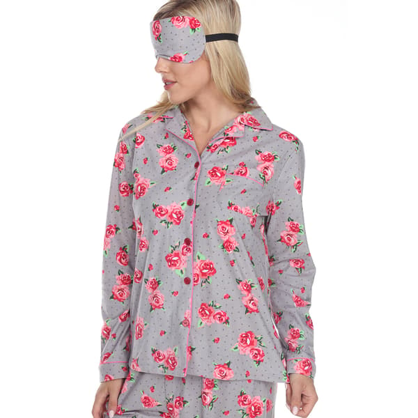 Womens White Mark 3pc. Grey Rose Pajama Set