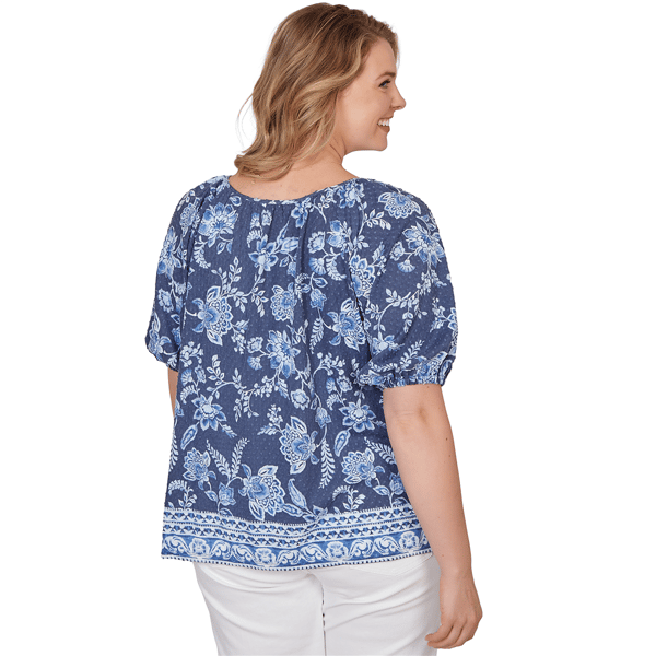 Plus Size Ruby Rd. French Riviera Clip Dot Tie Neck Blouse