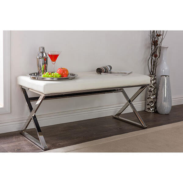 Baxton Studio Herald Stainless Steel & Upholstered Bench - image 