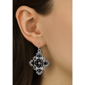 1928 Silver-Tone Black Filigree Diamond Shape Drop Earrings - image 2