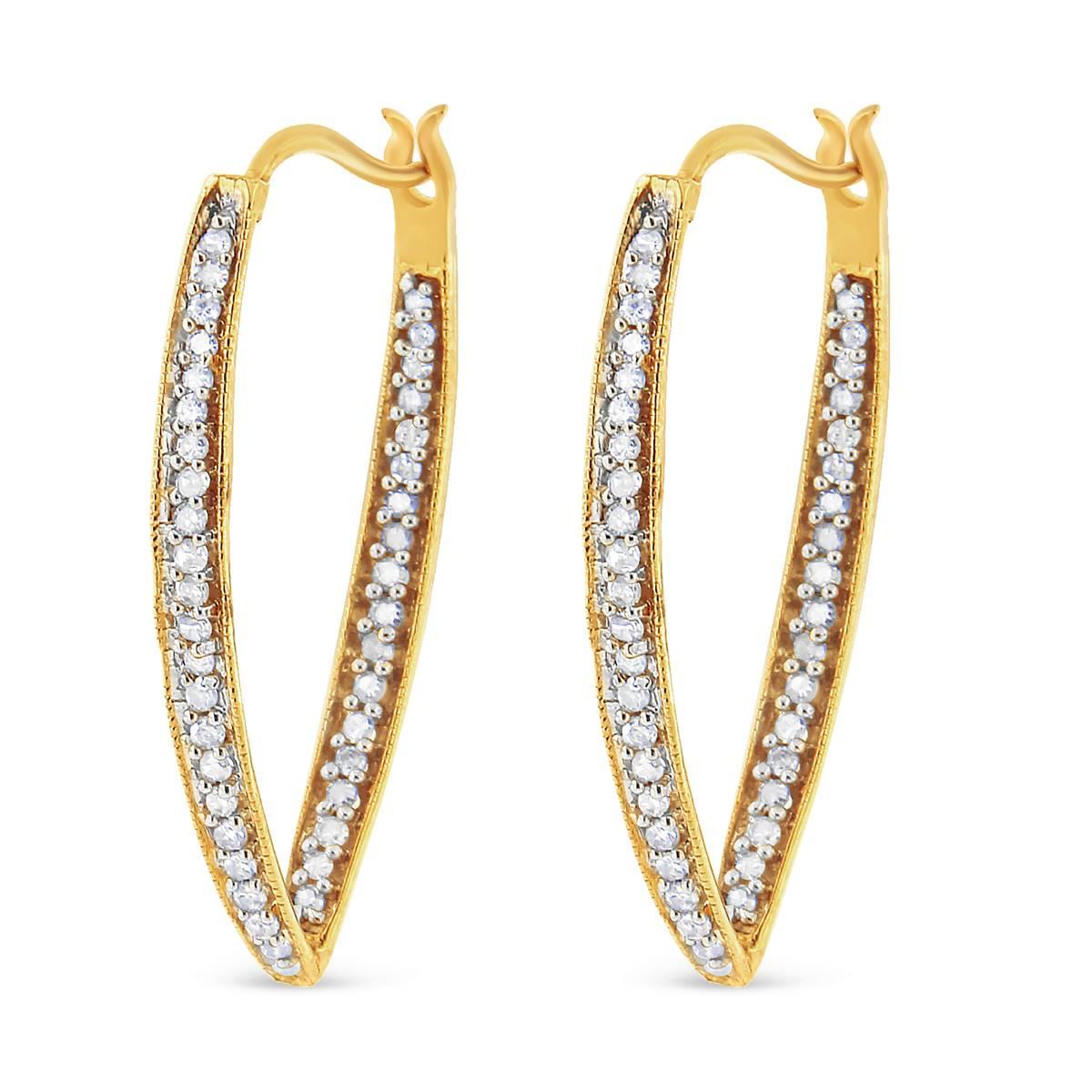 Haus of Brilliance Yellow Gold Diamond Modern Hoop Earrings