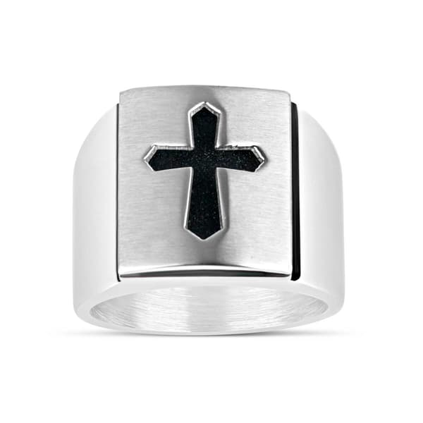 Mens Forever New Stainless Steel Carbon Fiber Cross Ring - image 
