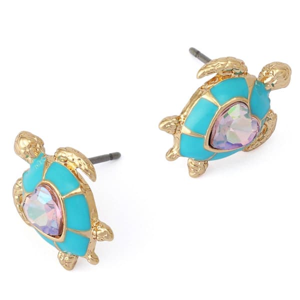 Betsey Johnson Cowabunga Crystal Shell Turtle Stud Earrings