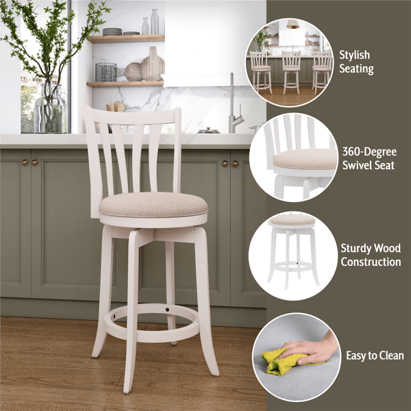 HH2 Home Savana White Wood Swivel Counter Height Stool