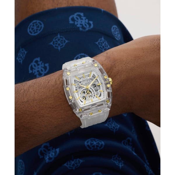Mens Guess Clear Silicone Strap Automatic Watch - GW1073G2