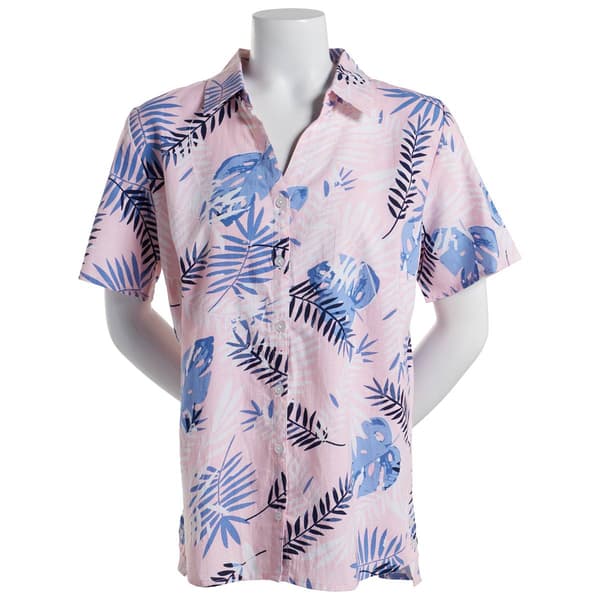 Womens Erika Hayden Bachata Palm Short Sleeve Top-Pink - image 