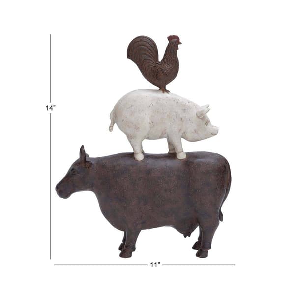 9th &amp; Pike® Brown Polystone Farmhouse Animals Sculpture