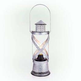 Alpine Small Silver Lantern Decor w/ LED Lights & Timer