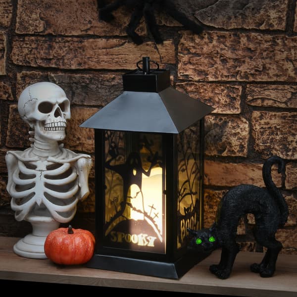 National Tree 16in. Black Halloween Ghost Lantern