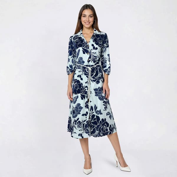 Womens Mlle Gabrielle Roll Tab Sleeve Floral Midi Shirtdress - image 
