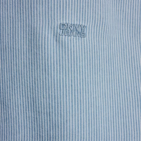 Womens DKNY Jeans Cuff Short Sleeve Stripe Casual Button Down