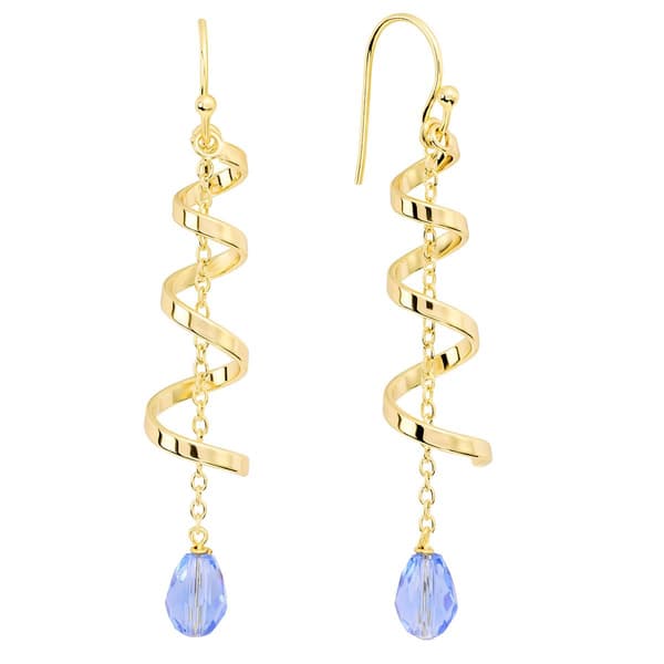 Athra 14kt. Gold over Brass & Blue Crystal Swirl Drop Earrings