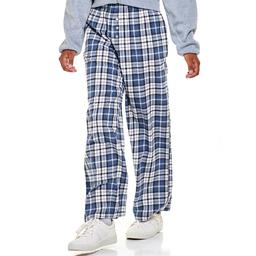 Juniors No Comment Plaid Flannel Wide Leg Lounge Pants - Indigo