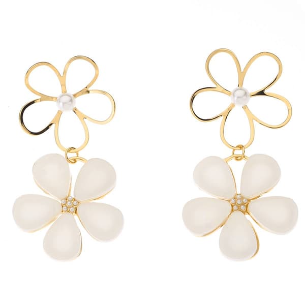 Ashley Cooper(tm) Gold & Pink Flower Earrings with Pearls - image 