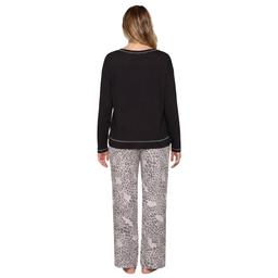 Womens HUE® Long Sleeve Black Jersey Waffle Pajama Set