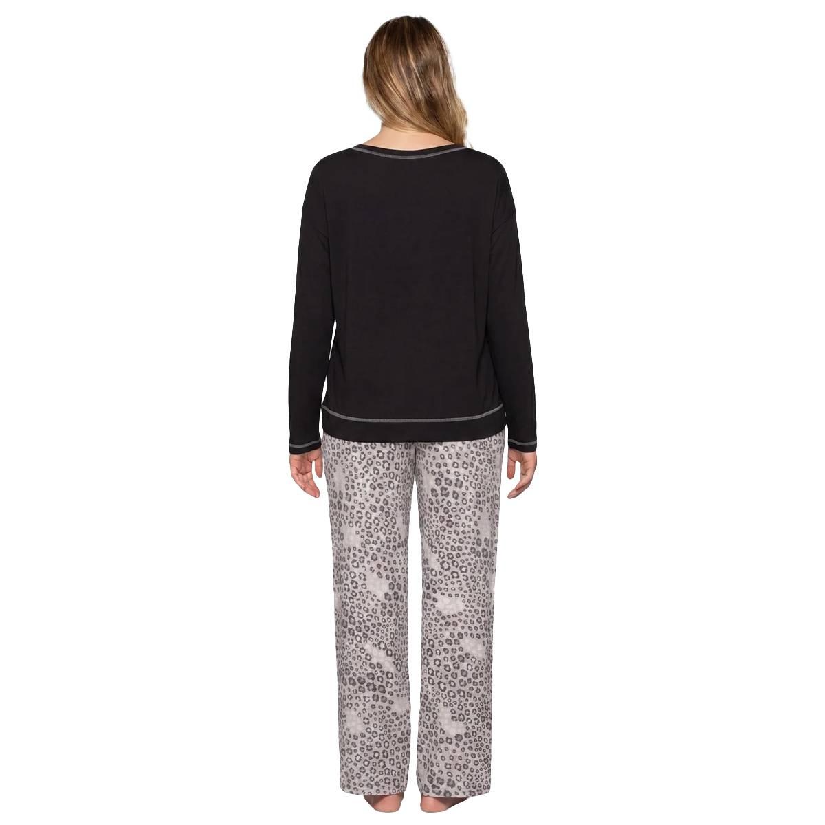 Womens HUE® Long Sleeve Black Jersey Waffle Pajama Set