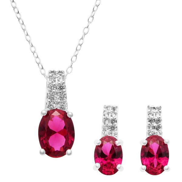 Sterling Silver Created Ruby & White Sapphire Pendant Set - image 