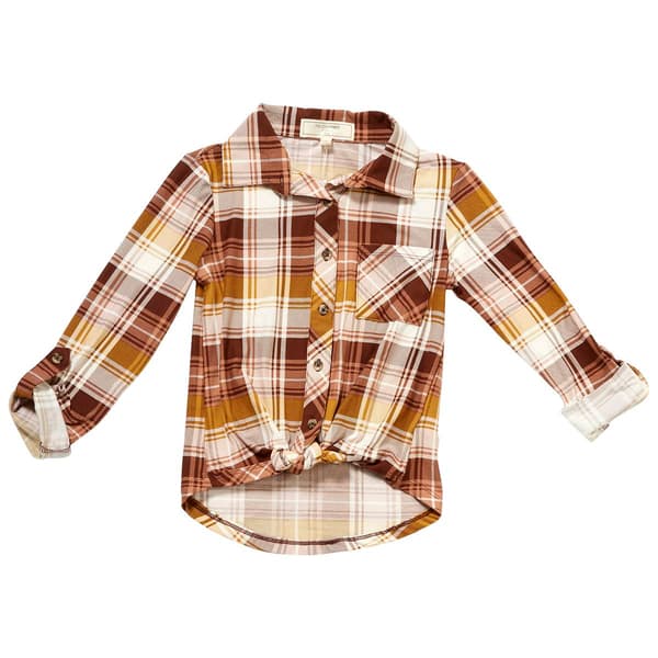 Girls (7-16) No Comment Button Down Top - Maegell Plaid