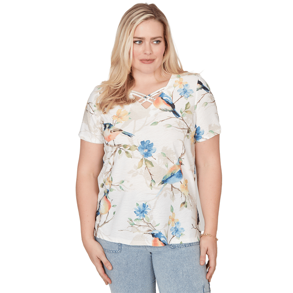 Womens Alfred Dunner Out Of The Blue Chickadees Embellished Tee - image 