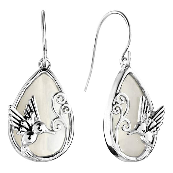 Athra Silver Plated & Opalite Glass Hummingbird Drop Earrings - image 