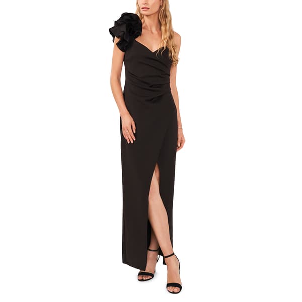 Womens MSK Sleeveless Ruffle Flower Trim V-Neck Scuba Gown - image 