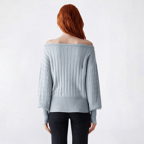 Juniors Heart N Crush Off the Shoulder Cable Band Sweater