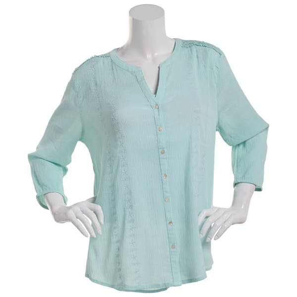 Plus Size Preswick & Moore&#40;R&#41; 3/4 Sleeve Gauze Blouse w/Lace Detail - image 