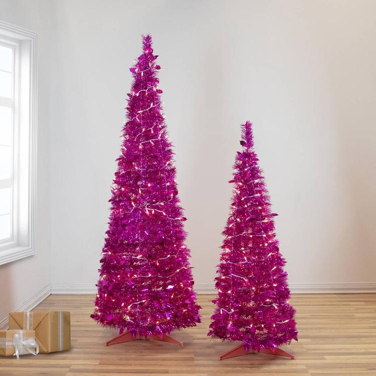 Northlight Seasonal 6ft. Pre-Lit Pink Tinsel Christmas Tree