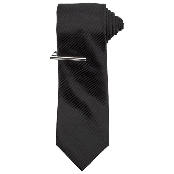 Mens Bill Blass Solid Neat Tie & Tie Bar - image 