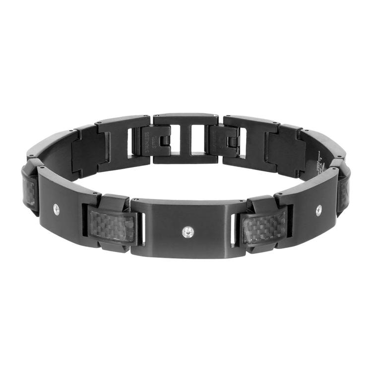 Mens Lynx Cubic Zirconia & Black Ion-Plating Bracelet