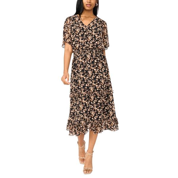 Womens MSK Flutter Sleeve Print Chiffon Smock Waist Midi - image 
