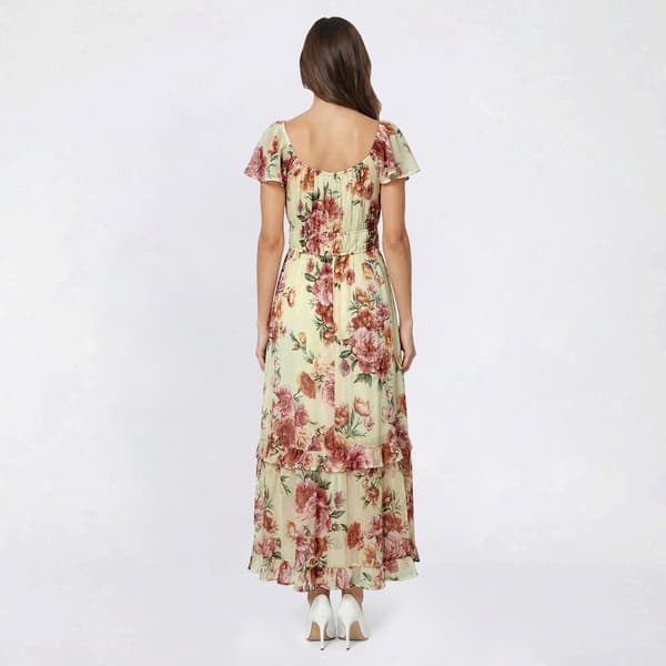 Womens Luxology Flutter Sleeve Floral Tier Midi Dress