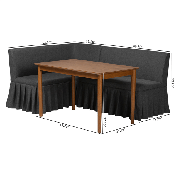 Baxton Studio Richard 3pc. Fabric Upholstered Dining Nook Set