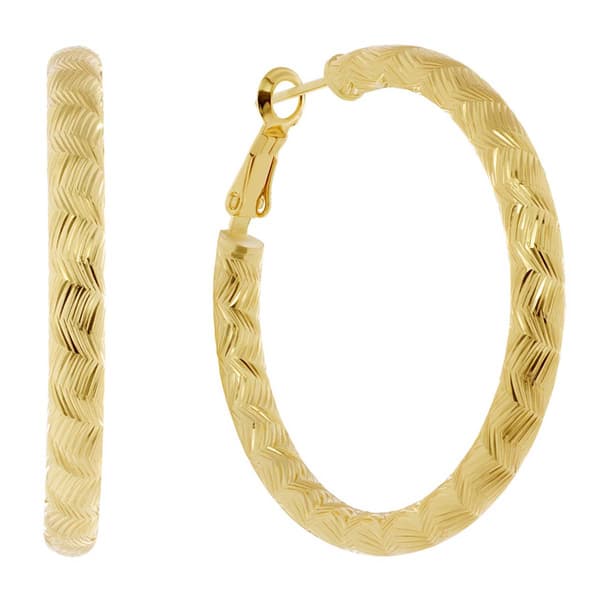 14kt. Gold Over Brass 40mm Diamond Cut Hoop Earrings - image 