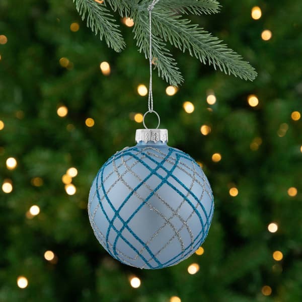 Northlight Seasonal 4pc. Silver Plaid Pattern Glass Ornament