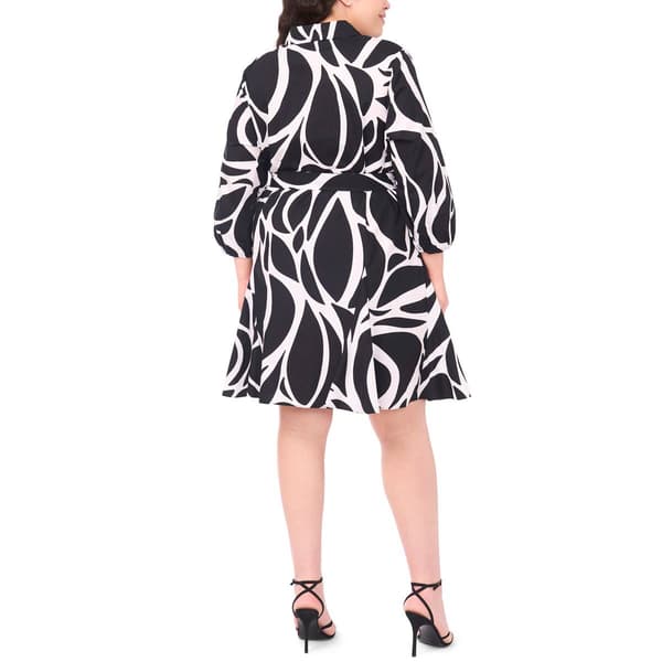 Plus Size MSK 3/4 Sleeve Abstract Tie Waist Shirtdress