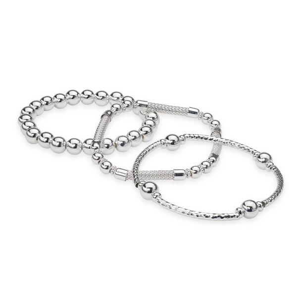 Design Collection 3pc. Mesh & Diamond Cut Detail Bracelet Set - image 
