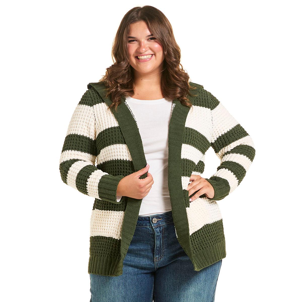 Juniors Plus Madden Girl Sherpa Lined Waffle Knit Hooded Cardigan