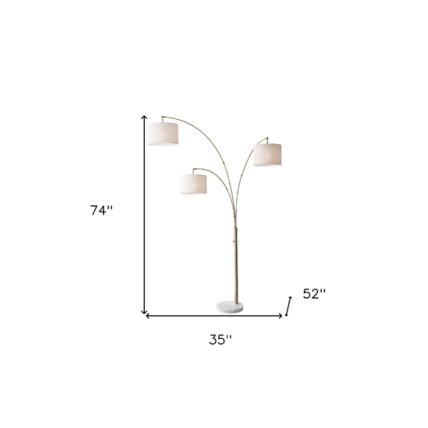HomeRoots 74in. Brass Three Light Arc Floor Lamp