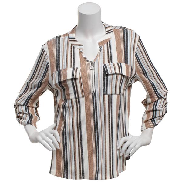 Womens Cure 3/4 Sleeve Stripe Mandarin Collar Blouse