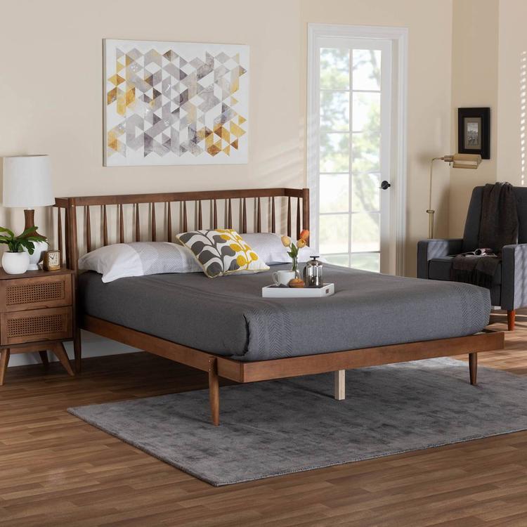 Baxton Studio Calderon Walnut Brown Wood Queen Size Platform Bed