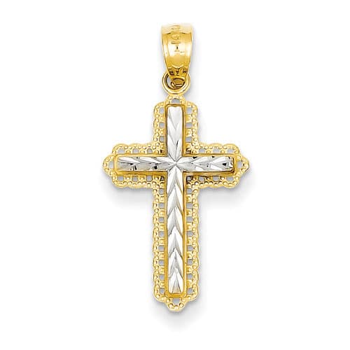 Gold Classics(tm) 14kt. Gold & Rhodium Diamond Cut Cross - image 