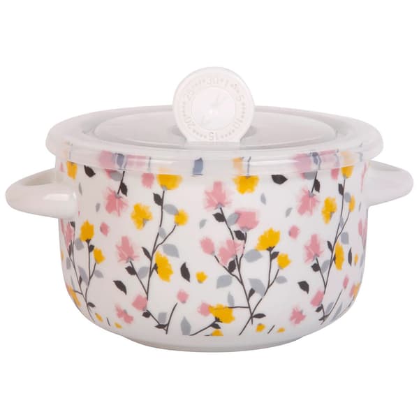 Home Essentials 25oz. Spring Floral 2 Handle Bowl with Lid - image 