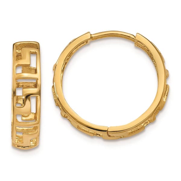 Gold Classics&#40;tm&#41; 14kt. Greek Key Hinged Hoop Earrings - image 